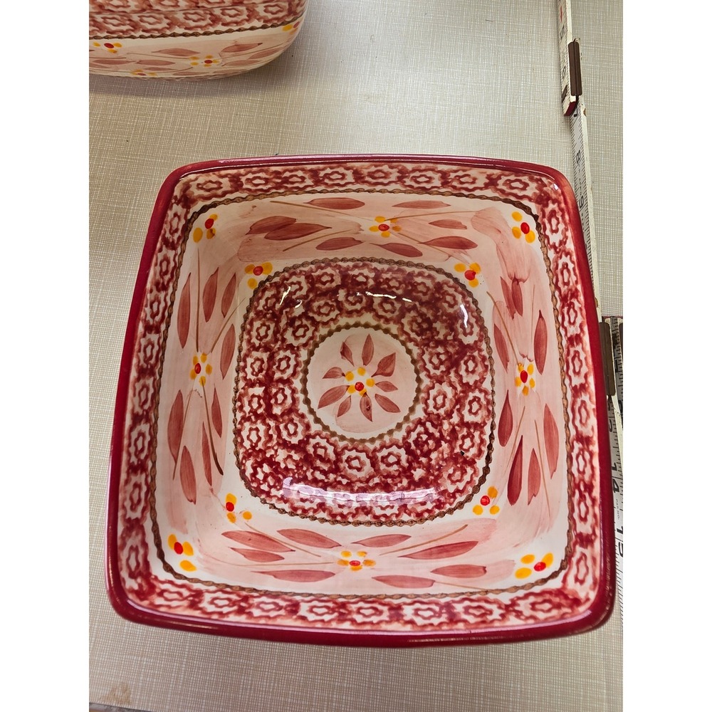 Temp-tations Old World Pink Cranberry Square Ceramic Nesting Serving Bowls - Picture 9 of 11
